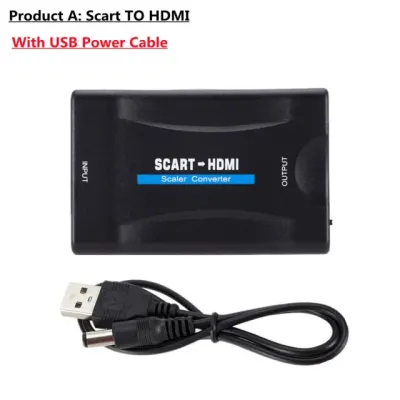 1080P SCART To HDMI-compatible Video Audio Upscale Converter Adapter for HD TV DVD for Sky Box STB Plug and Play DC Cable