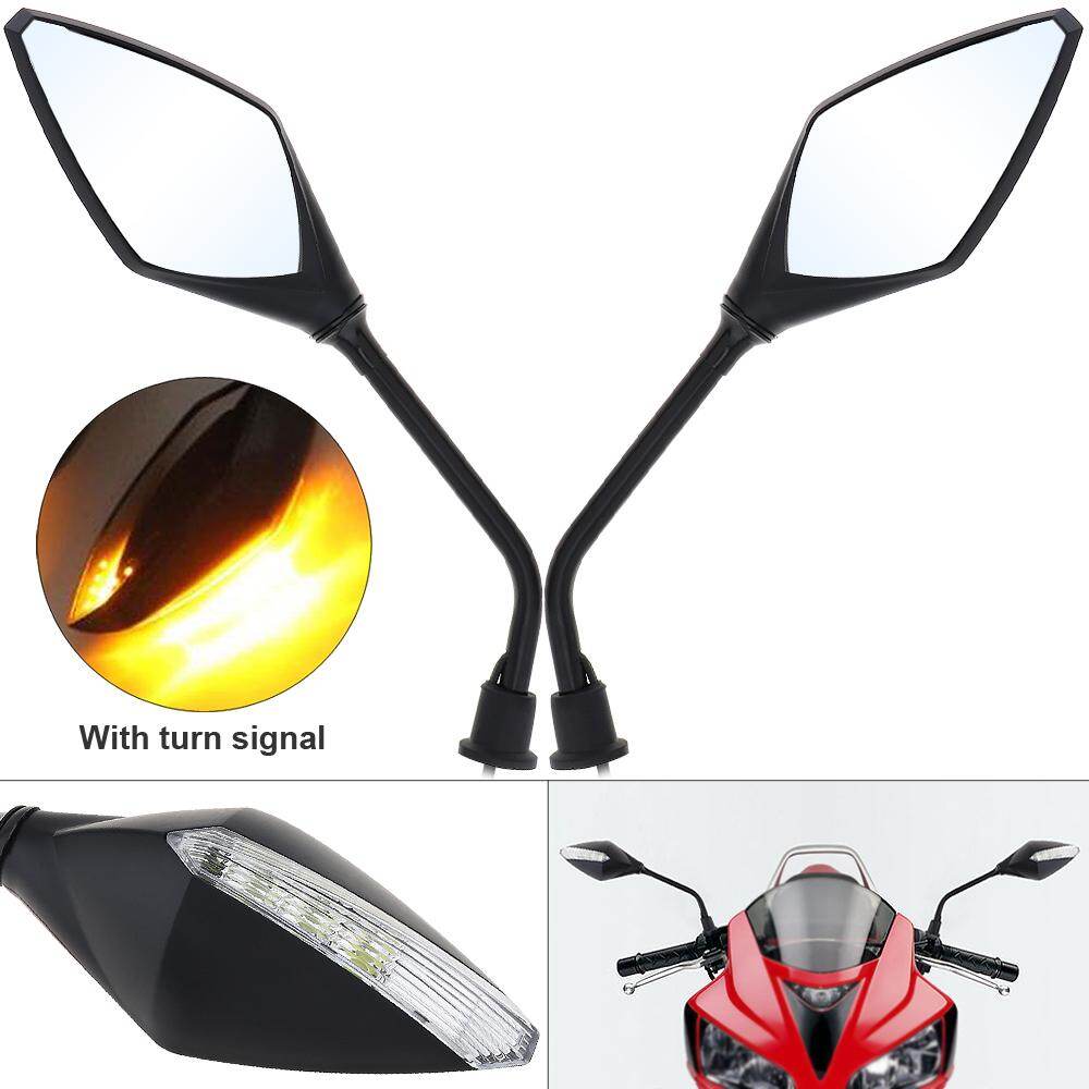 2pcs Black Motorcycle LED Turn Signals Rearview Mirror MotorBike Mirrors Anti-Glare Side Mirrors