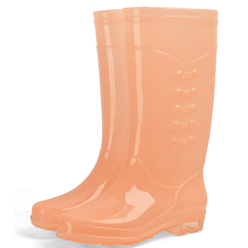  Mingsheng High tube rain boots women's fashion anti-slip wear-resistant waterproof PVC water shoes adult transparent rain boots 