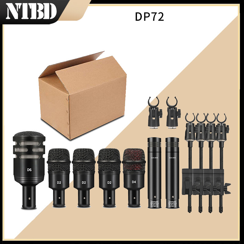 NTBD DP72 Seven-Piece Set Professional Drum Microphone Set for Band Performance Live Performance Wired Dynamic Microphone Drum Mic Kit