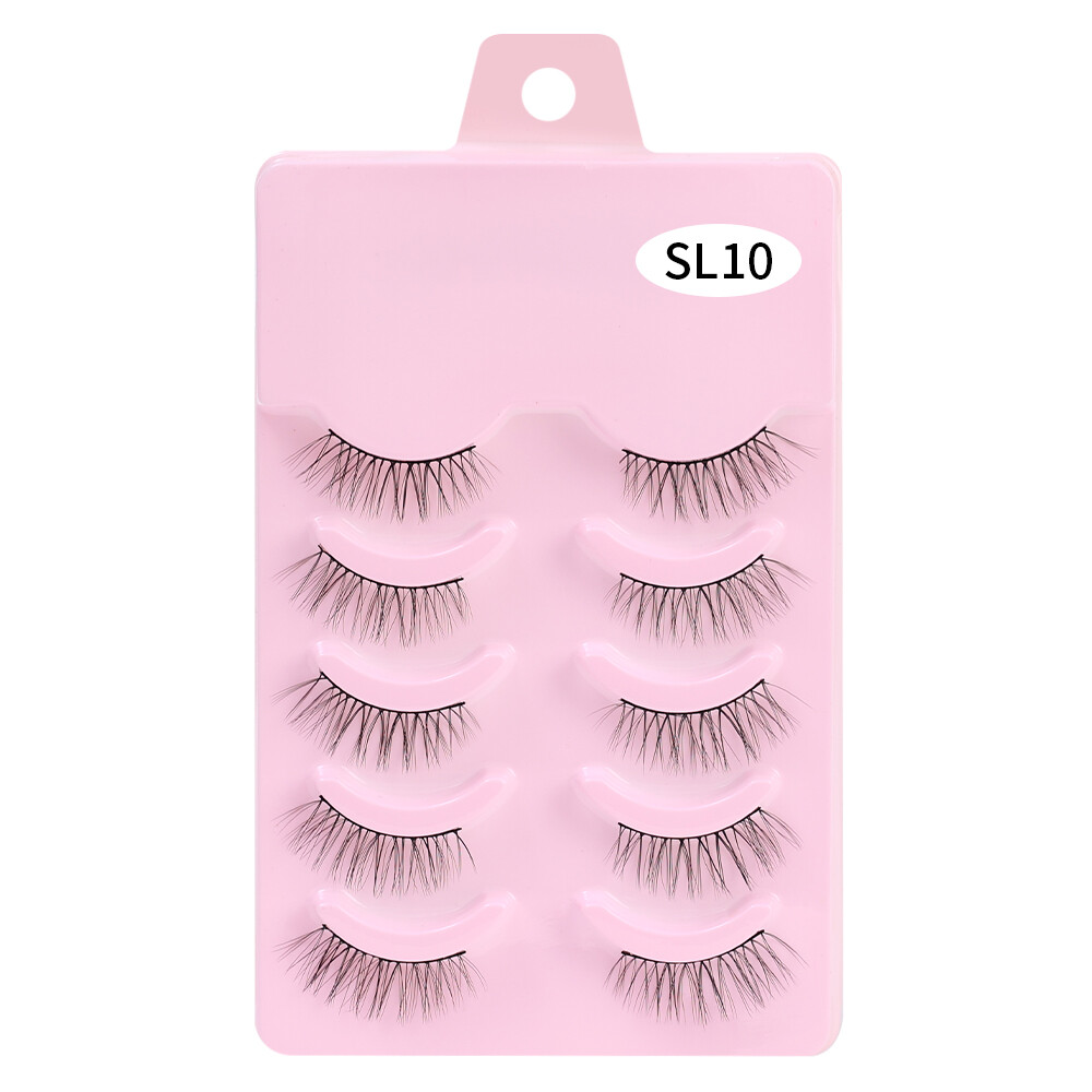 Half Eey Lashes 5 Pairs Natural Fluffy False Eyelashes Manga Lash 3D Faux Mink Lashes Soft Winged Eyelash Extension Makeup Tool