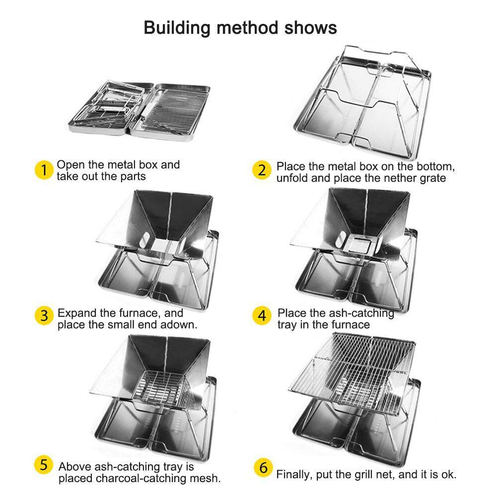 Dày Thép không gỉ Bếp Nướng Ngoài Trời Gấp Gọn BBQ Bếp Củi Bếp Đa người Nướng Bếp Than Lò Nướng
