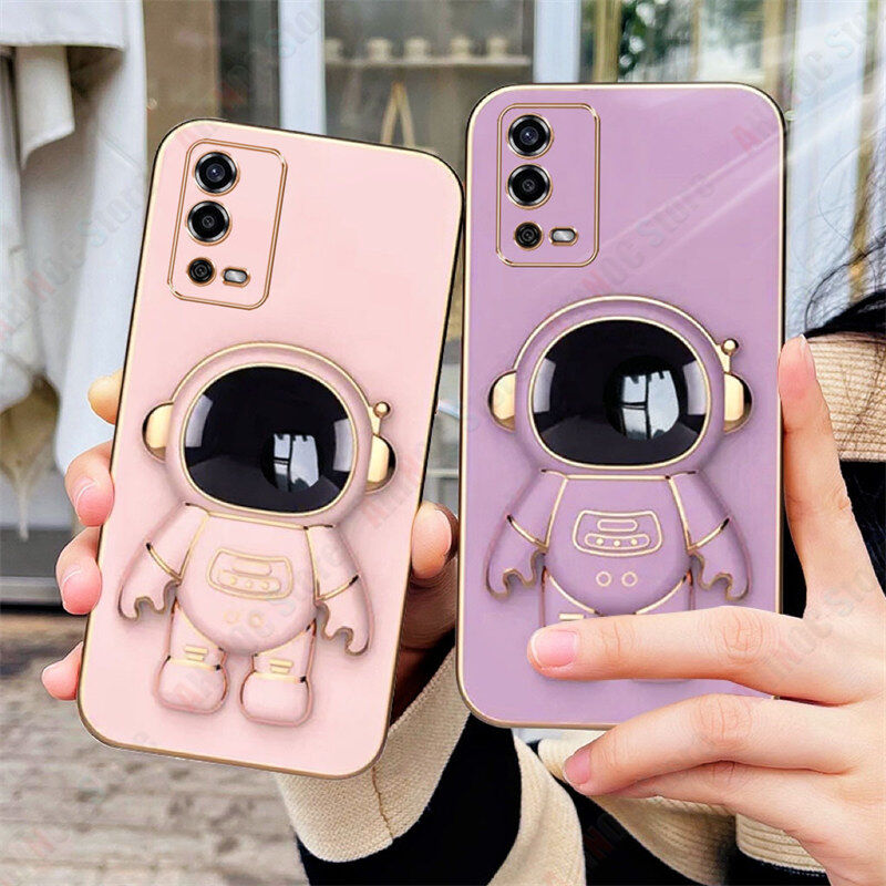 Astronaut Holder Phone Case For OPPO A55 Luxury Electroplated Soft TPU Case + Bracket