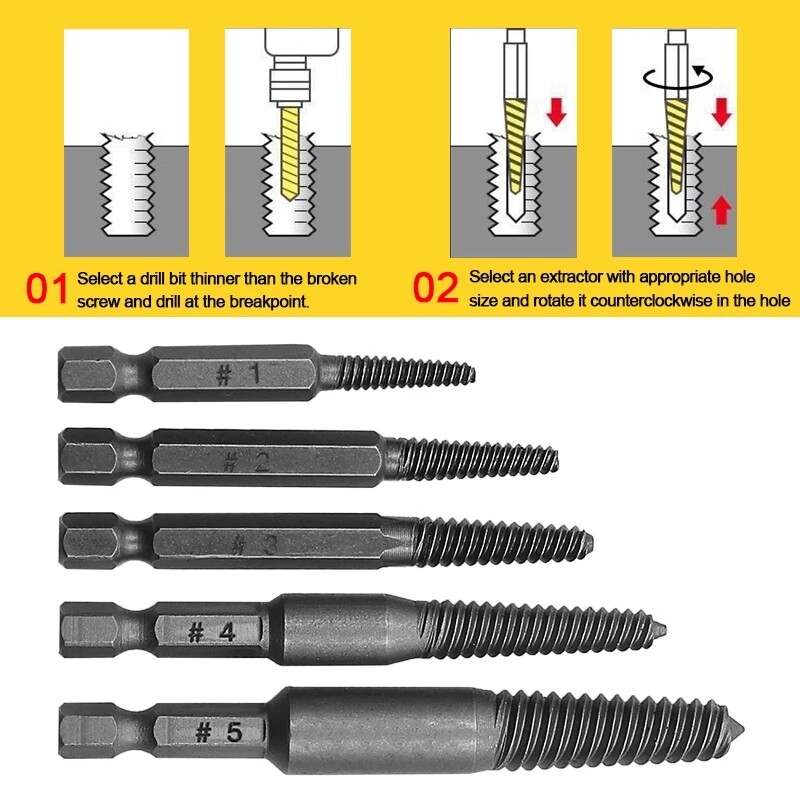 KIPRUN 5Pcs Damaged Screw Extractor Center Drill Bits Guide Set Broken Damaged Bolt Remover Hex Shank And Spanner For Broken Hand Tool