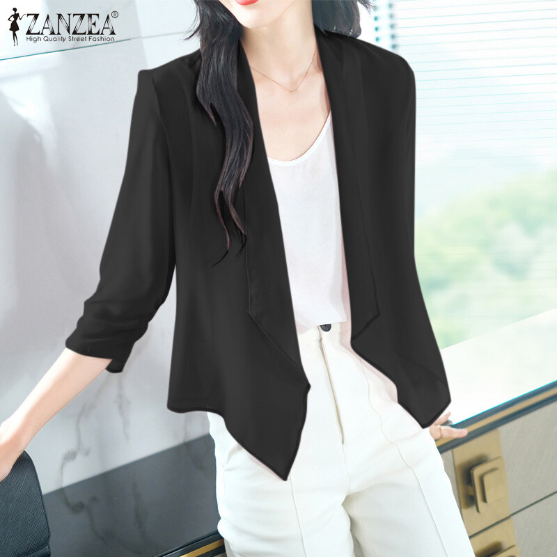 Zanzea phong cách Hàn Quốc Phụ nữ quan hệ nhân quả không thường xuyên Áo khoác chiffon đi làm 3/4 Tay áo Áo cardigan màu trơn #11