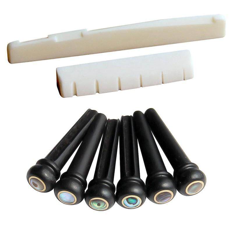6 String Acoustic Guitar Bone Bridge Saddle and Nut and 6pcs Ebony Guitar Bridge Pins White+Black Malaysia