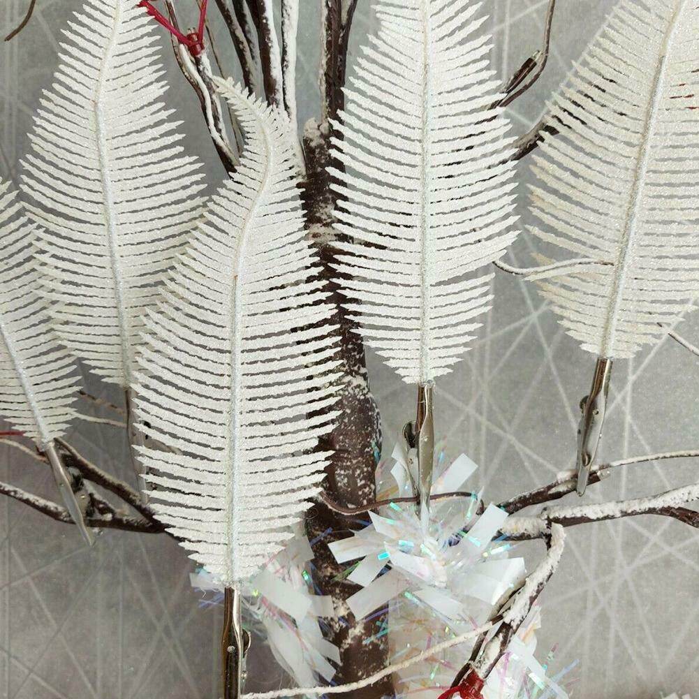 【Dizoey】 6Pcs Decorative Tree Feather Leaf with Clip Gold Silver Shiny Leaf Decoration