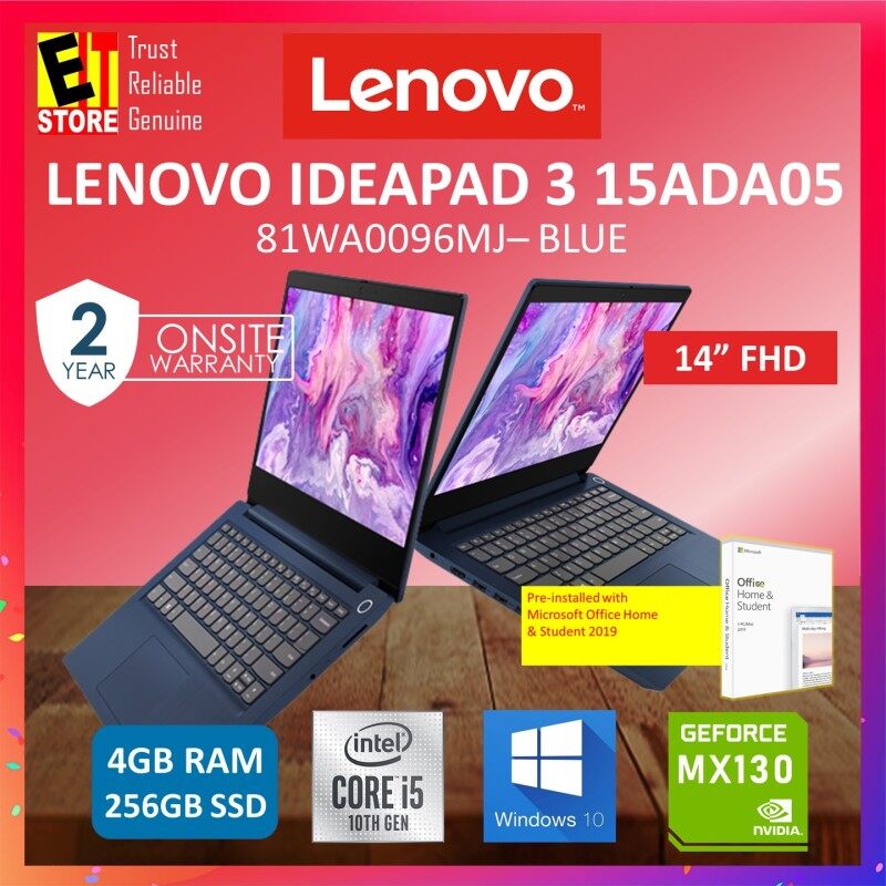 LENOVO IDEAPAD 3 IP3-14IML05 81WA0096MJ - BLUE (I5-10210U/4GB/256GB SSD/MX130 2G/14FHD/W10/2YR/MS.OFFICE HOME & STUDENT 2019) Malaysia