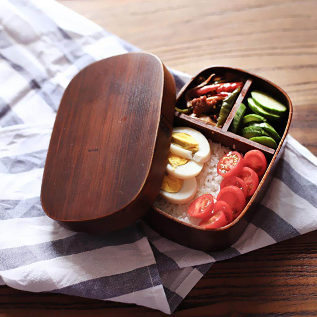 Blesiya Natural Wooden Lunch Box Bento Boxes Picnic Camping Sushi Snack Food Container with 3 Compartments, Japanese Style