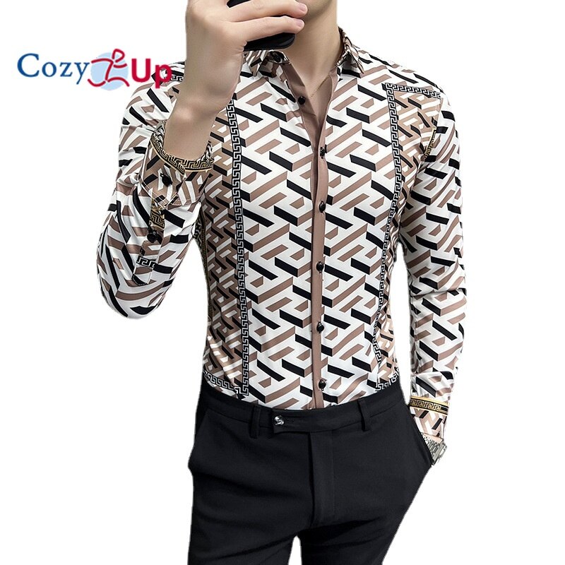 Cozy Up Fashion Long Sleeve Shirt Polyester Print Cozy Men's British Style