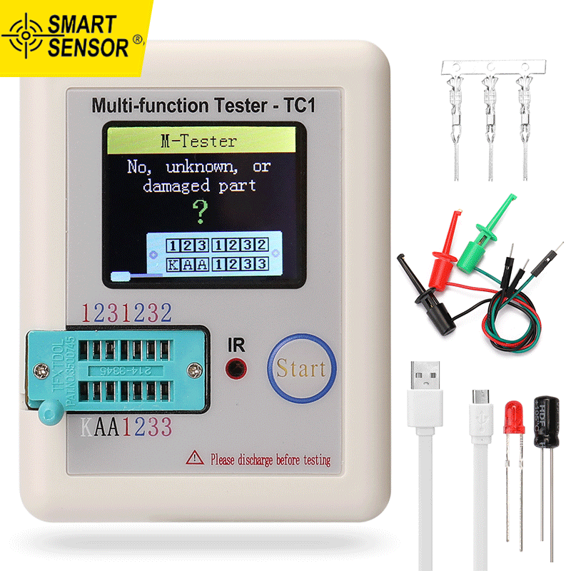 Smart Sensor Colorful Display Transistor Tester Multi-functional TFT Backlight Didoe Triode Capacitance Resistor Detector Inductance MOSFET NPN PNP Triac MOS Automatic Calibration Detector