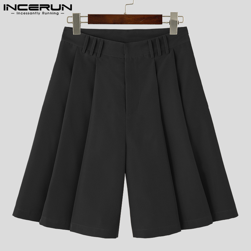 INCERUN Mens Loose Large Pleated Casual Shorts Fashion Three Dimensional Waist Short Pants