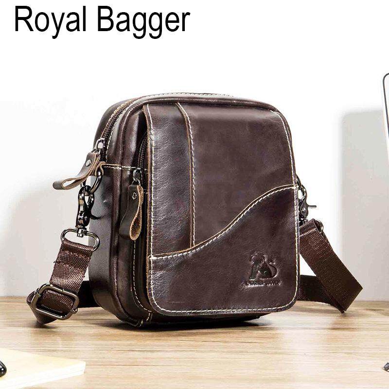 Royal Bagger ไหล่สะพายกระเป๋า Crossbody กระเป๋าสำหรับผู้ชายหนังวัวแท้แฟชั่นใหม่สลิงกระเป๋าเย็น