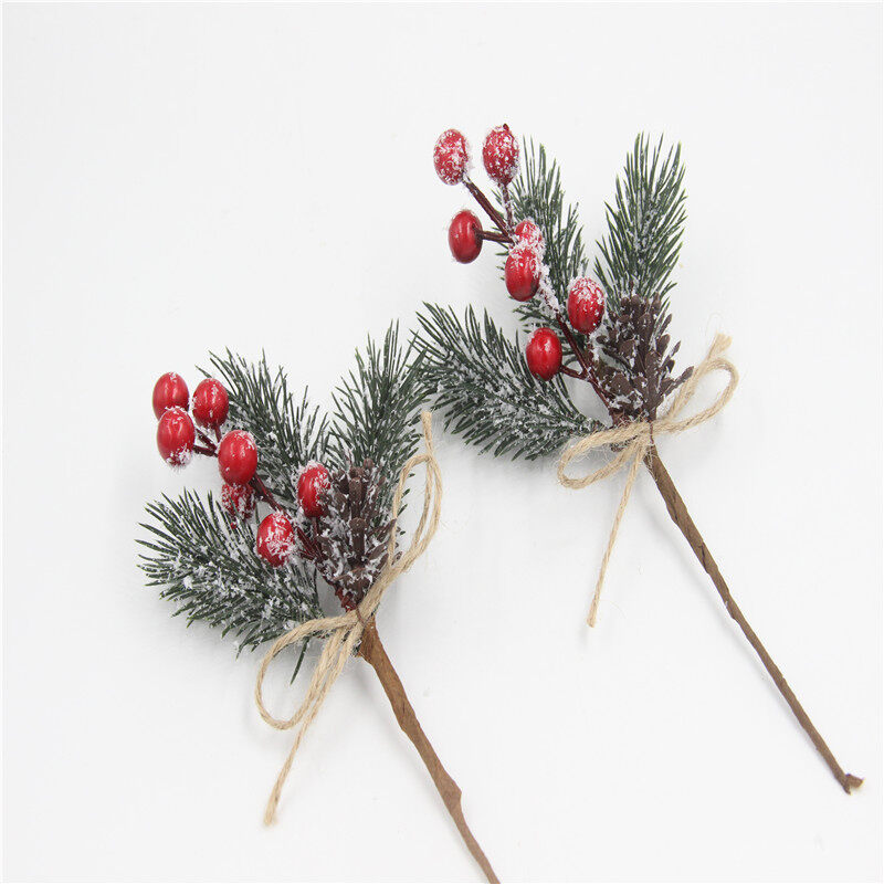 1/5Pcs Christmas Red Berry Articifial Flower Pine Cone Branch Christmas Tree Decorations Ornament Gift Packaging Home DIY Wreath