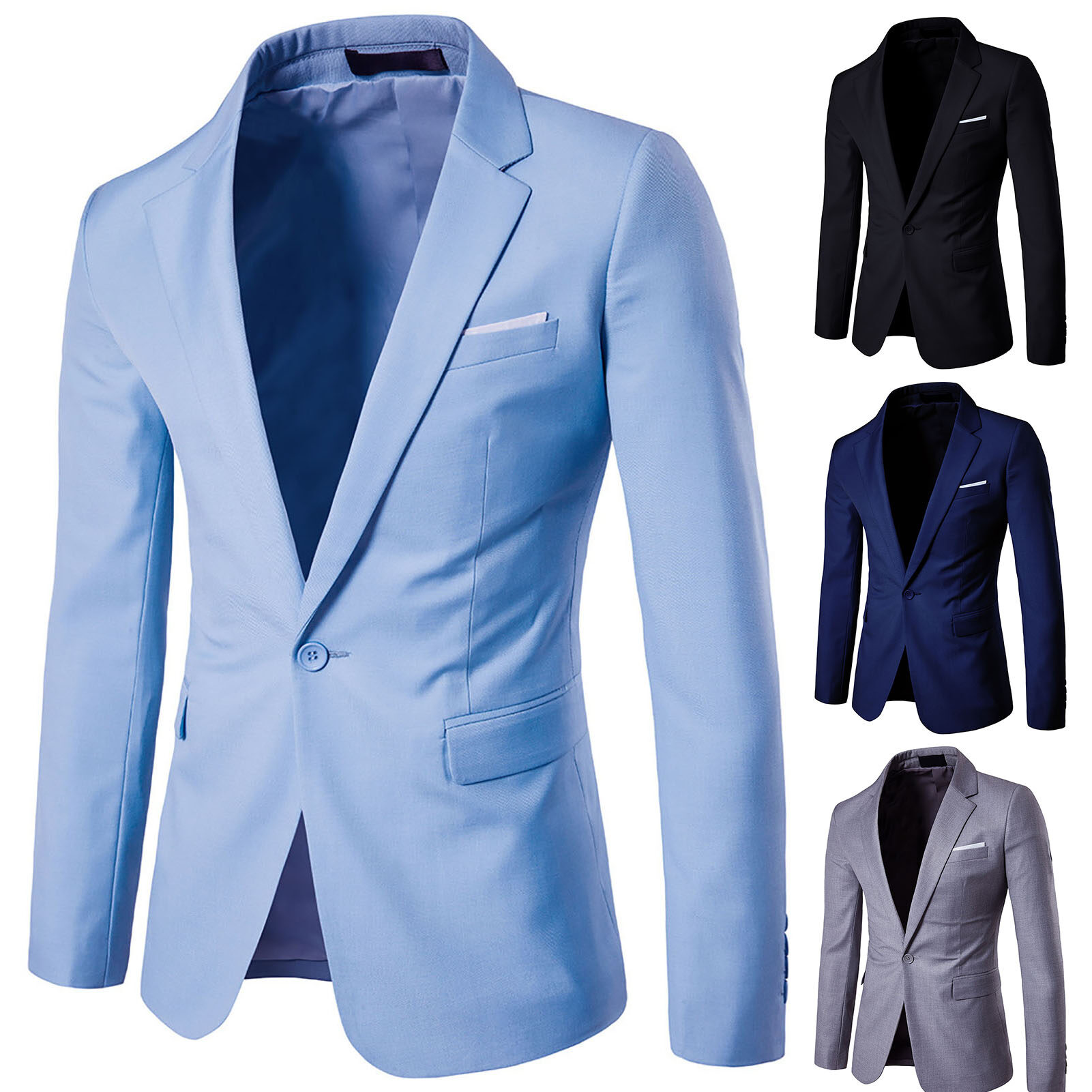 Người đàn ông Blazer cúc đơn màu trơn cổ áo bẻ dáng ôm ngoại cỡ túi áo khoác com lê cho văn phòng