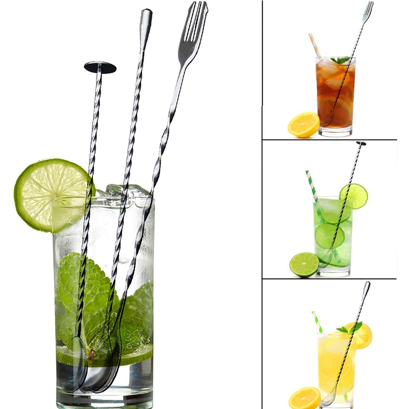 3 Pcs Extra Long Stainless Steel Mixing Spoons Spiral Pattern Bar ...