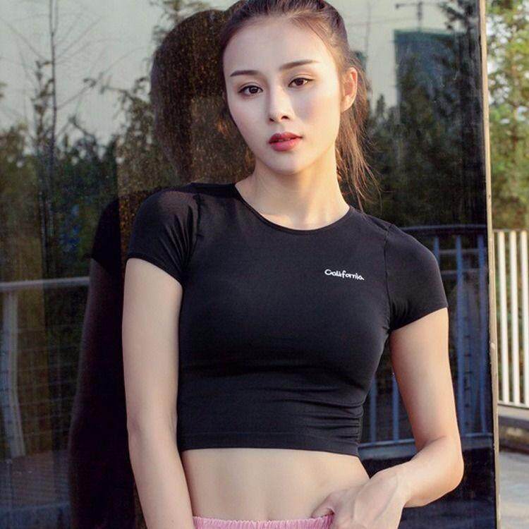 moyan Atasan Pendek Elastisitas Tinggi Wanita Sport T Shirt Bernapas Gaya Korea T Kemeja Untuk Wanita Menjalankan Gym Cepat Pengeringan Ketat Baju Yoga 2019 Baru