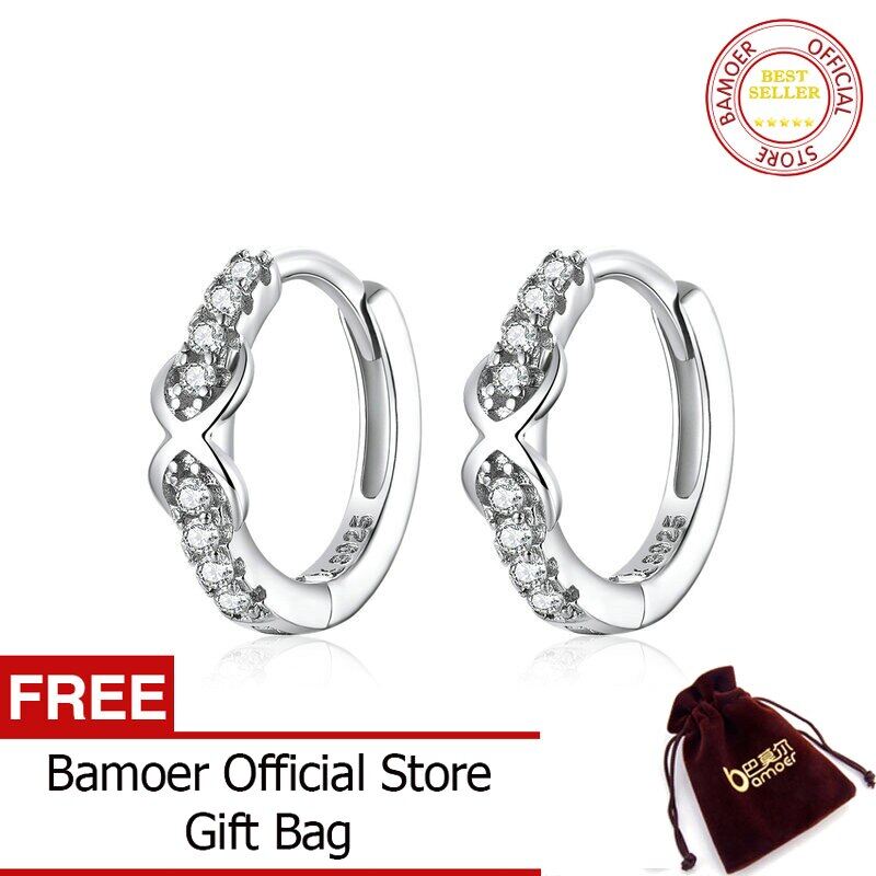 BAMOER 100% Pure 925 Sterling Silver Jewelry Infinite Love Hoop Earrings for Women Luxury Engagement Statement Jewelry SCE872