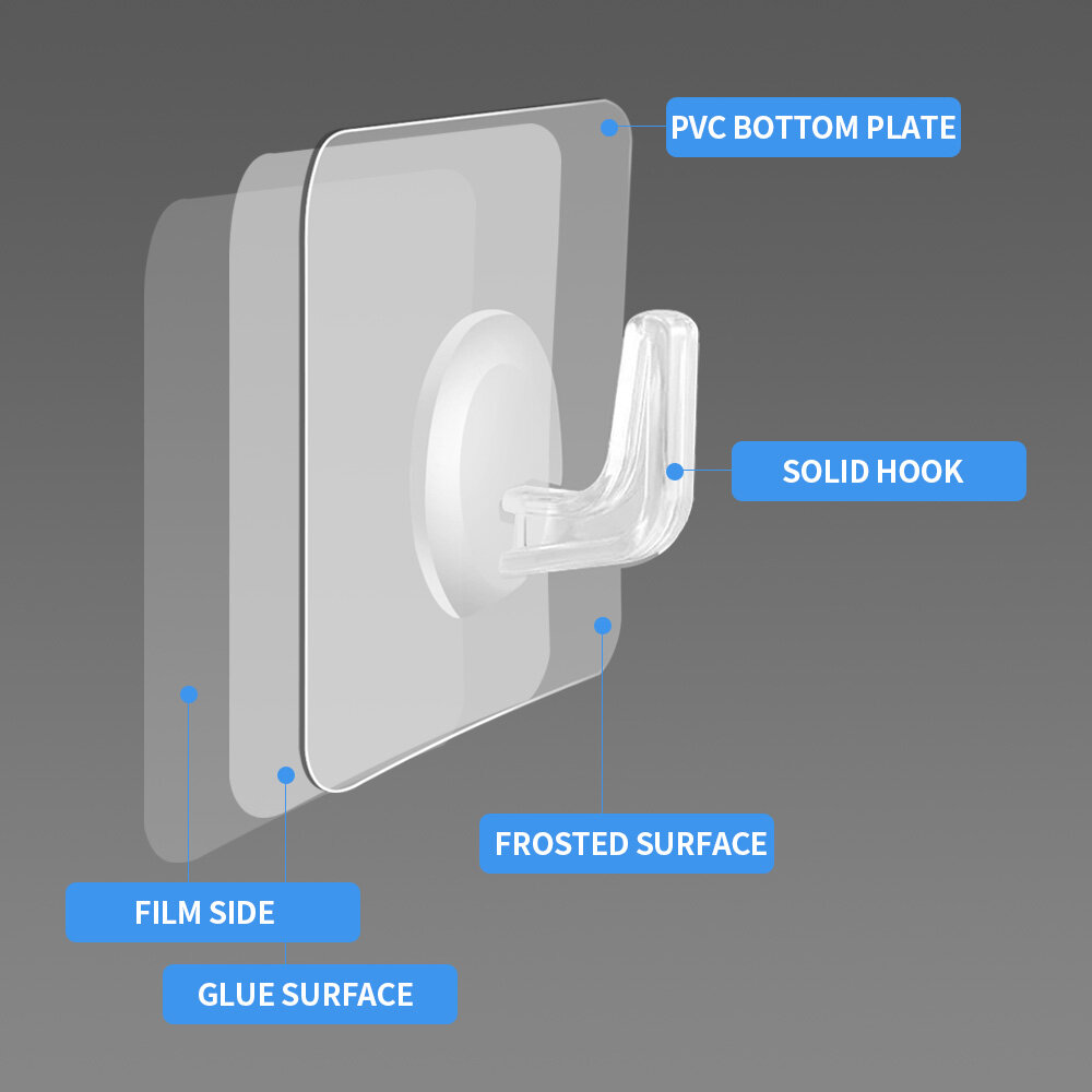 Transparent Thickened Hook Seamless Adhesive Hook High Load-bearing Wall Mount Strong Hook Kitchen Bathroom Non-punching Towel Rack