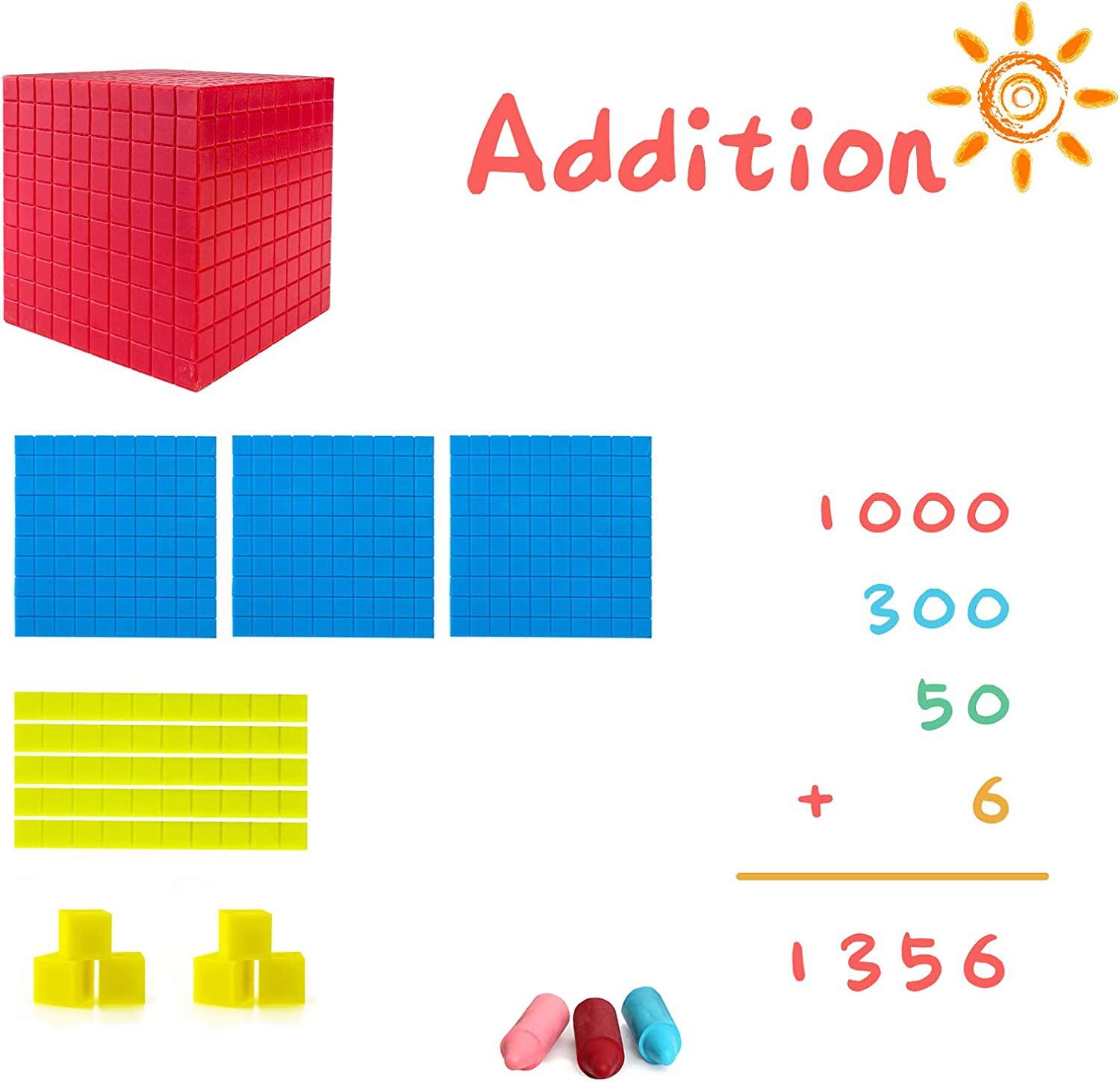 Base Ten Blocks Set - 121PCs Base 10 Set Learning Math Manipulative Teach Kids Volume, Place Value and Number Concepts for Early Counting Math in School or Home