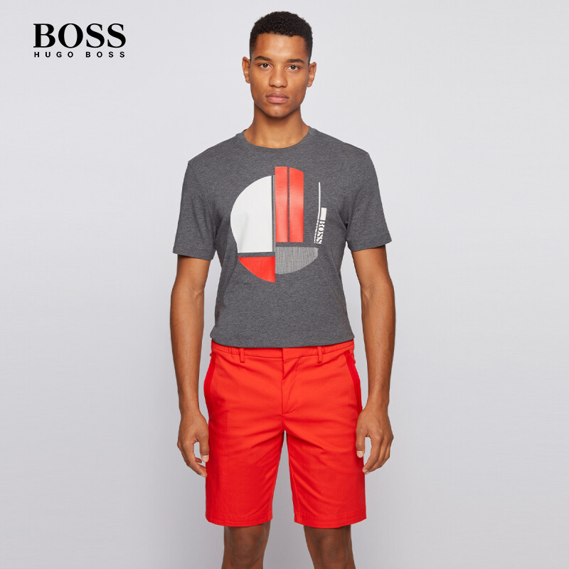 HUGOs BOSS Hugos Boss ผู้ชายฤดูใบไม้ผลิและฤดูร้อนกีฬาลำลองคอกลมลายแขน