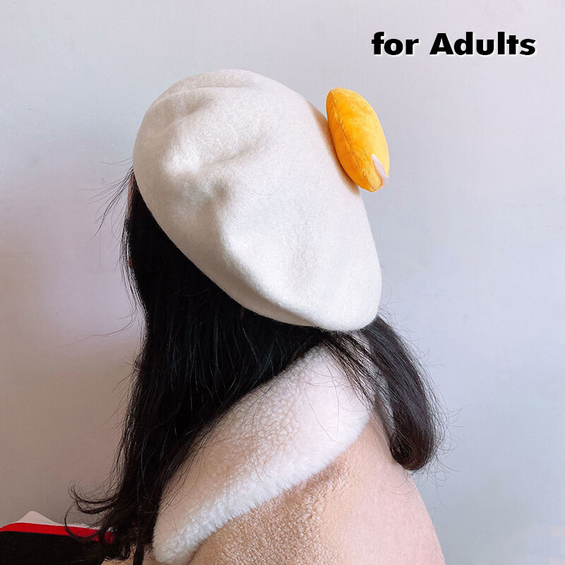 Women Cute Hats Yolk Handmade Wool Felt Painter Creative Parent-child Hat Cute Child Baby Poached Egg Beret Fashion Ladies Cap