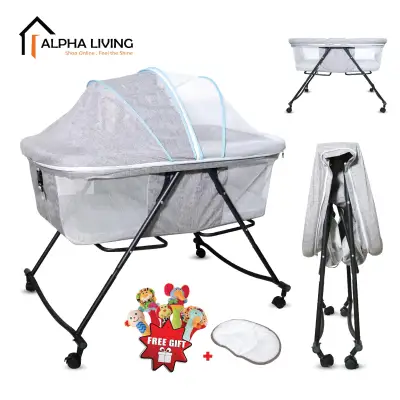 Alpha Living Multi Function & Portable Playpen For Infant Baby Folding Cradle and Swing (BAY0017GY)
