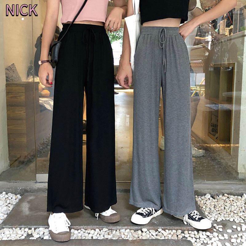 NICK High-เอวSlimmingกางเกงลำลองผู้หญิงเกาหลีหลวมตรงขากางเกงกีฬาAll-Matchเอวยางยืดกางเกงขากว้าง