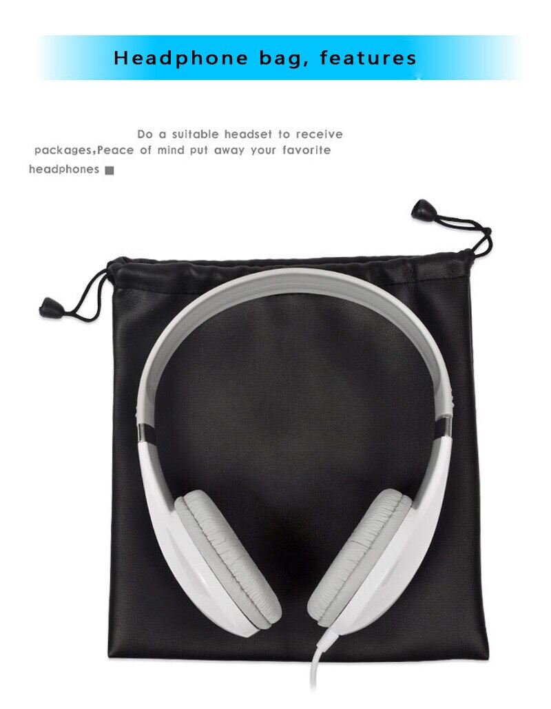 PU Leather Soft Headphone Bag Earphone Headset Pouch Headphone Case Hard Disk Cable Card Storage Bag With Locking String