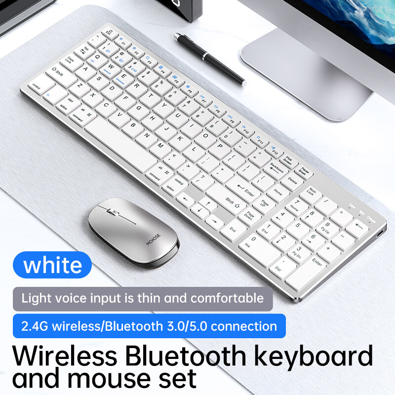 MC KM711 2.4G Wireless Bluetooth Keyboard Mouse Set Slim Keyboard Silent Mute Rechargeable Mouse Suit for Mac Desktop PC IPad Phone Laptop Tablet Gaming Business Office