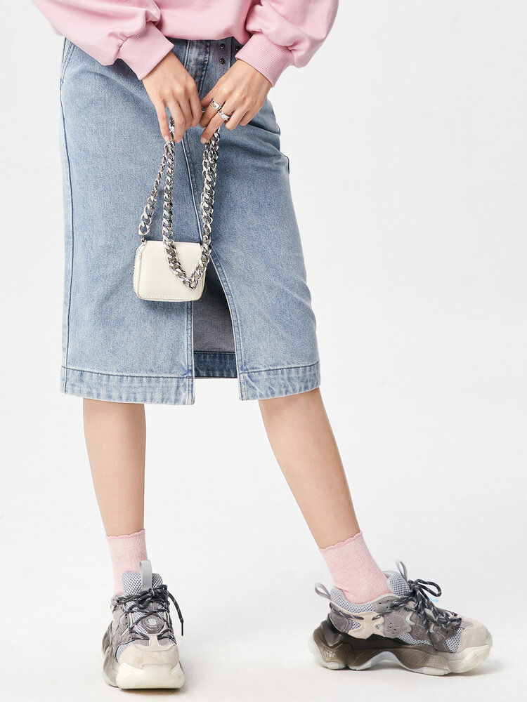 【Heartbeat Love】váy Denim Nữ A21 Váy Midi Thon Gọn Eo Cao 2022