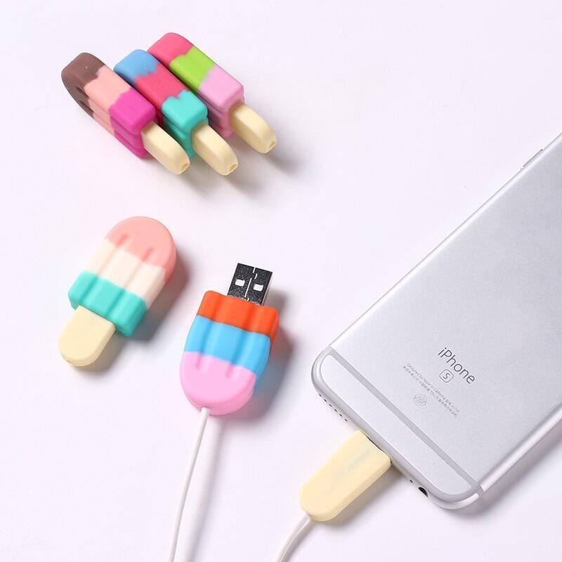 New Ice cream USB cable Protector data line charging cable protection colorful Cover For iPhone 5 6 7 8 X Protection sleeve