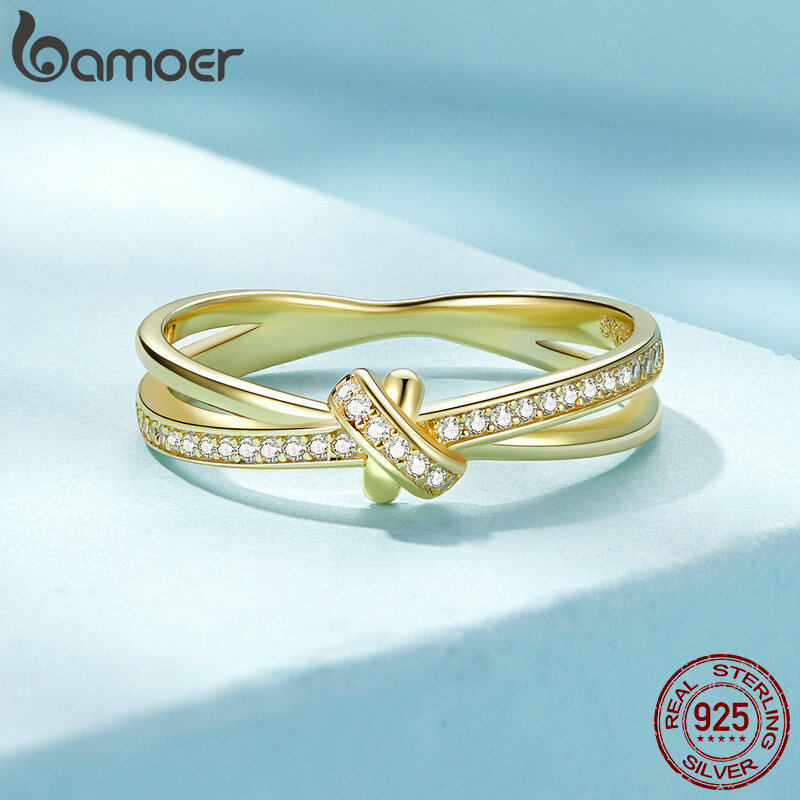 BAMOER Nhẫn Đeo Tay Nút Thắt Hai Lớp Bằng Bạc Ý S925 Nhẫn Xếp Chồng Lên Nhau Cho Nữ Trang Sức Tinh Xảo Thiết Kế Nguyên Bản SCR896