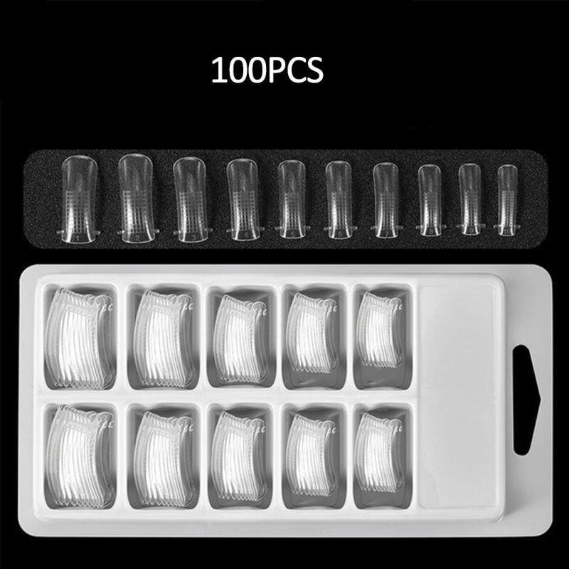Phổ biến Trong Suốt Dual Form Móng Khuôn Móng Tay Nghệ Thuật Acrylic Giả Đầu Hệ Thống 100 cái/bộ