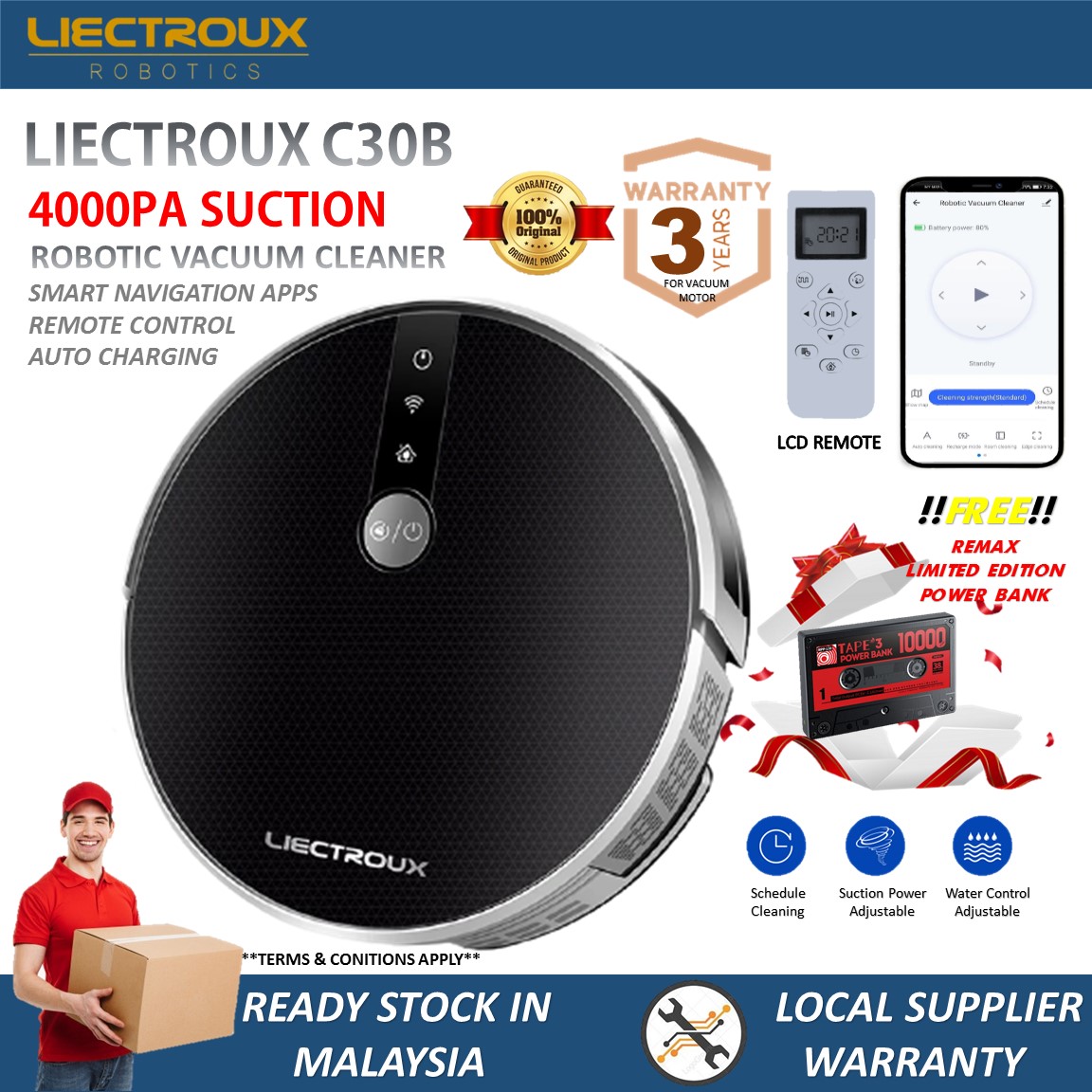 Liectroux C30B The Most Powerful Robot Vacuum Cleaner with Electric Water  Tank, 2D Map, WiFi APP Control, 3000Pa Suction and Brushless Motor