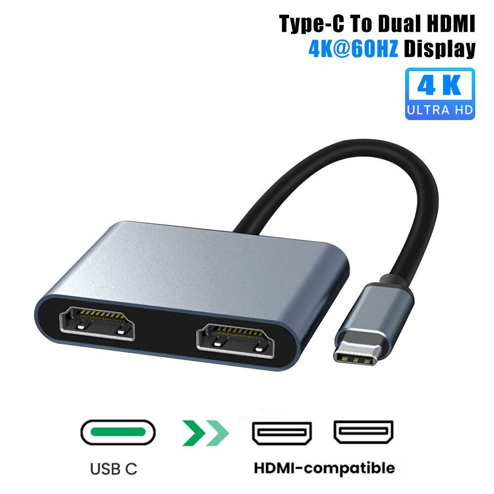 2 port usb c hub to dual hdmi-4k 60hz dual screen expansion type c docking station for macbook laptop mobile phone pc