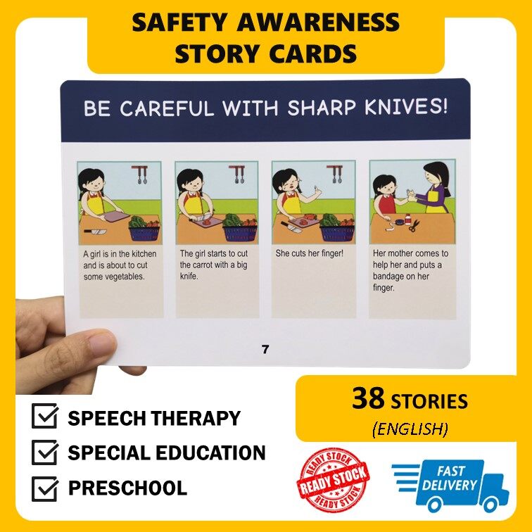 Safety Awareness Story Cards Speech Therapy Autism Flash Cards for Kids