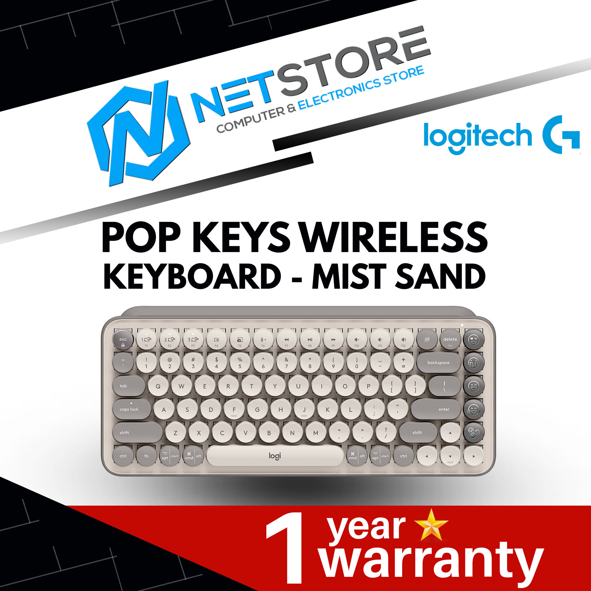 LOGITECH POP KEYS WIRELESS MECHANICAL KEYBOARD WITH EMOJI KEYS MIST
