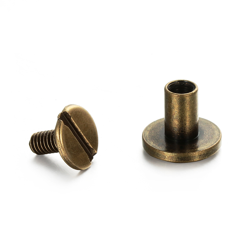 Jk3u  10Sets Leather Tool Belt Leather Screws Copper Rivets Double Cap Studs Decorative Metal Craft Double Sided Flat Head