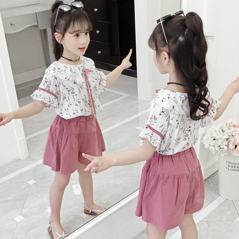 Girls' Summer Suit 2023 New Summer Dress Children's Short Sleeve Medium to Large Children's Two Piece Set Little Girl
