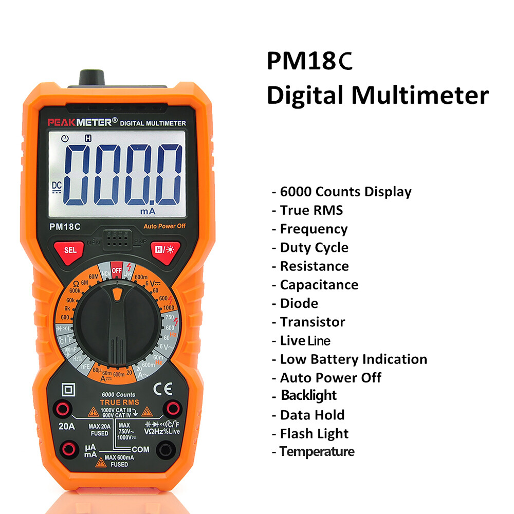 Peakmeter đồng hồ vạn năng kỹ thuật số đa năng pm18c true rms, máy đo đường dây trực tiếp hfe ncv điện trở dòng điện điện áp xoay chiều/một chiều