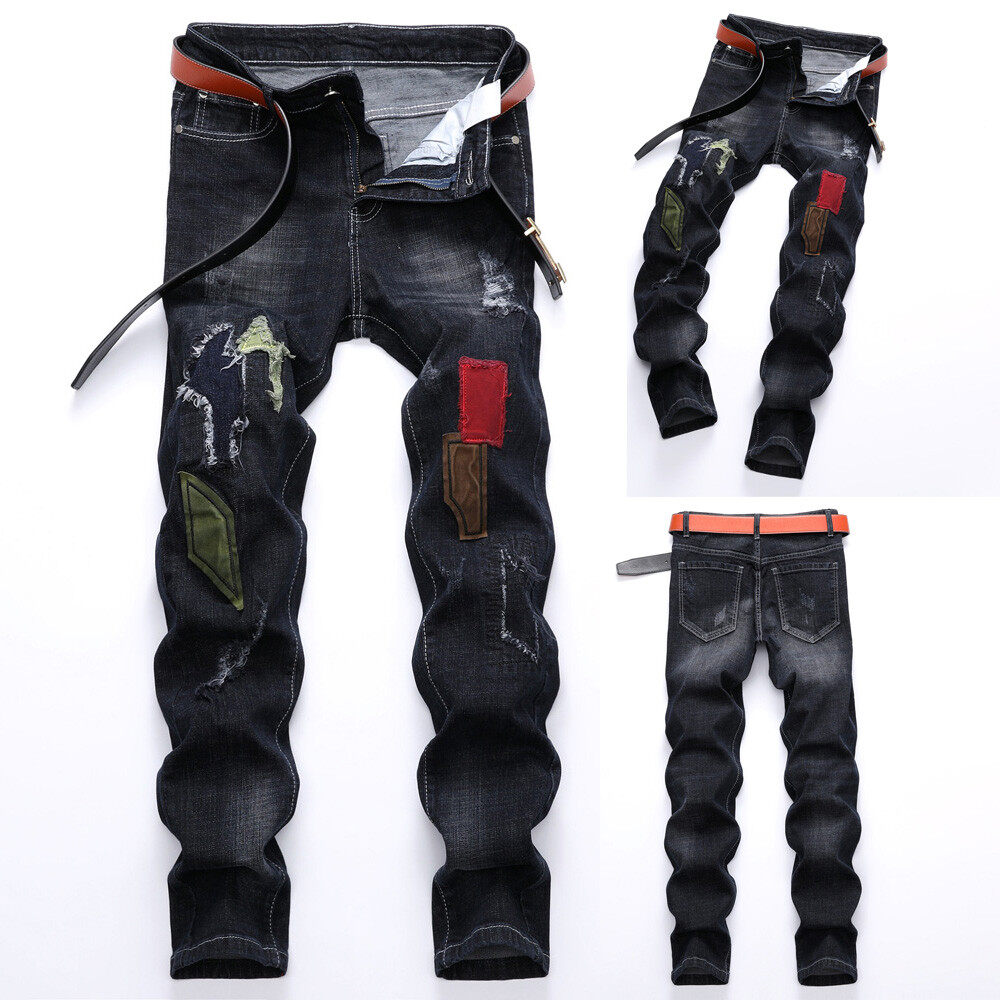 Cargo/&Chinos Mens Vintage Jeans Denim Folds Wash Work Frayed Zipper Basic Pants