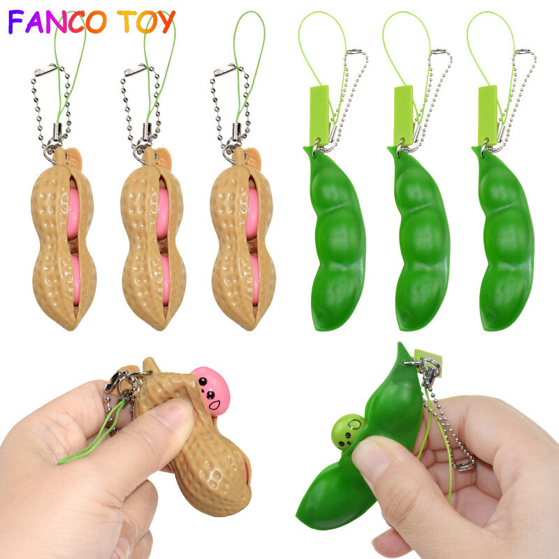 Simple Dimple Toys popper cute peanut-shaped keychains Push Bubble Sensory Stress Reliever Squeeze Pop it Fidget Toy Squeeze Bean Recover Relieve Stress