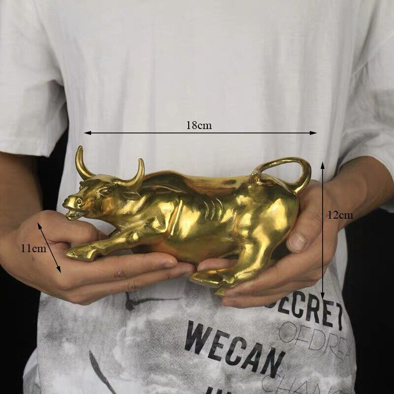 Gold Brass Charging Stock Market Bull Ornament Animal Figurine Wall
