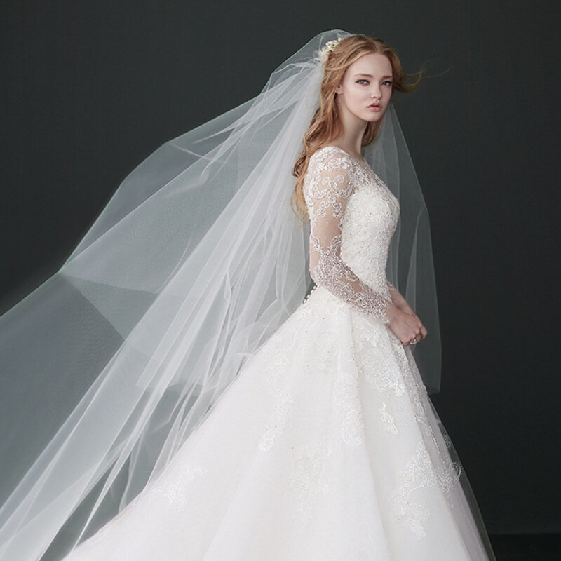 T-B The New Bride Wedding Dress Veil 3 Meters Wide and 3 Meters Long Hard Net Super Peng Veil Foreign Trade Studio Location Veil