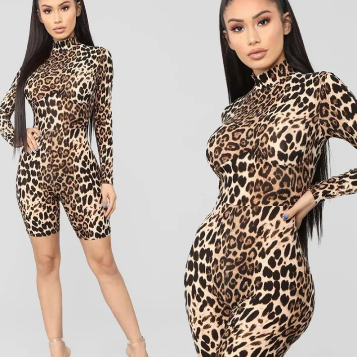 long sleeve leopard romper