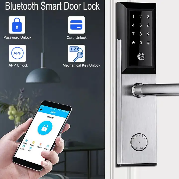 Wifi Bluetooth Silver Cipher Remote Smart Door Lock Cell Phone App