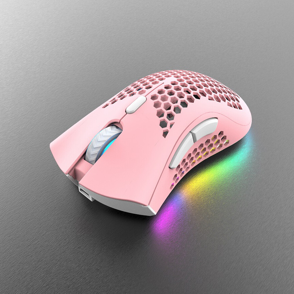 Chuột Chơi Game Không Dây 2.4G, Chuột Có Thể Sạc Lại Với Hiệu Ứng Ánh Sáng RGB 3 DPI Có Thể Điều Chỉnh Khoét Lỗ, Thiết Kế Tổ Ong Màu Đen