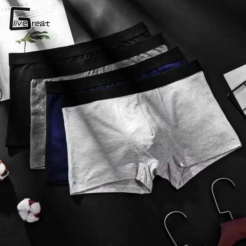 LIVE GREAT  Quần lót nam cotton mùa hè quần boxer phẳng