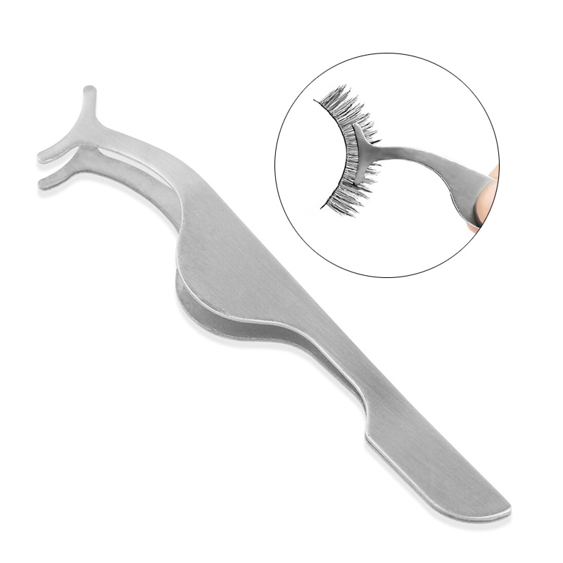 Stainless Steel Eyelashes Tweezers Beauty Tools False Eyelash Set Auxiliary Clip Tweezer